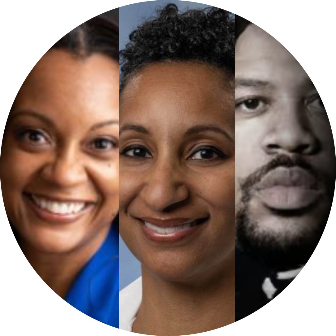 Ava Purkiss, Versha Pleasant, and Tafari Stevenson-Howard on neutral backgrounds smiling